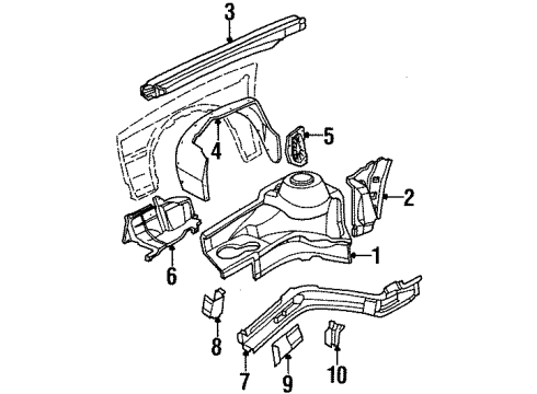 1985 Chevy Cavalier Wheelhouse, Front Inner Passenger Side Diagram for 14020730