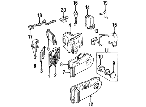 1993 Cadillac Seville A/C Evaporator & Heater Components Diagram