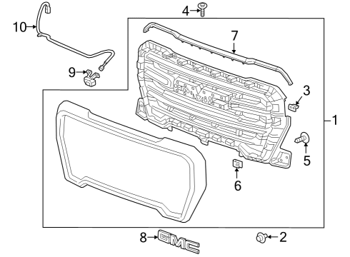 2021 GMC Sierra 1500 Grille & Components Diagram
