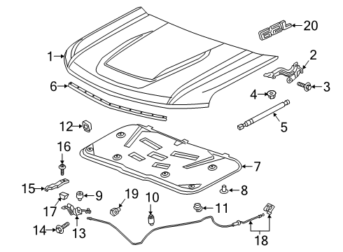 2019 Chevy Silverado 1500 LD Hood & Components Diagram