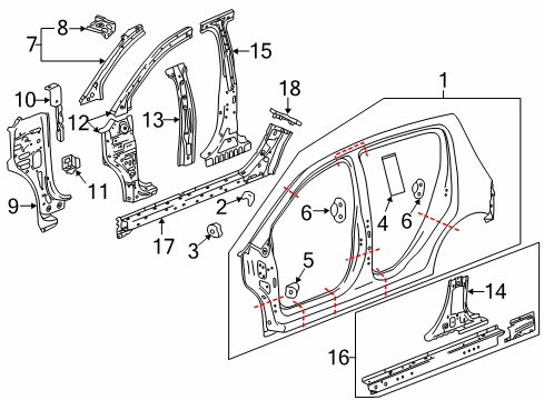 2014 Chevy Sonic Center Pillar & Rocker, Hinge Pillar, Uniside Diagram