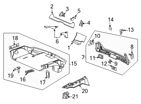 2007 Cadillac XLR Rear Body Panel, Floor & Rails Diagram