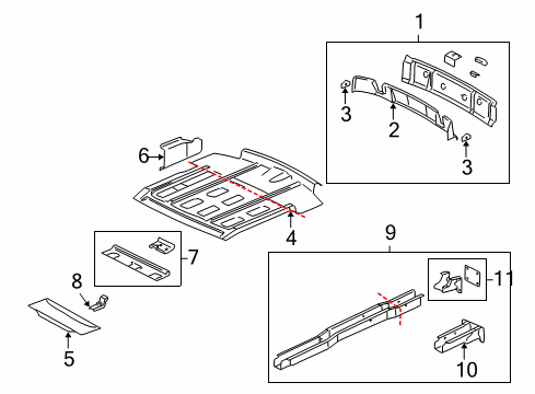 2001 Pontiac Montana Rear Body Panel, Floor & Rails Diagram