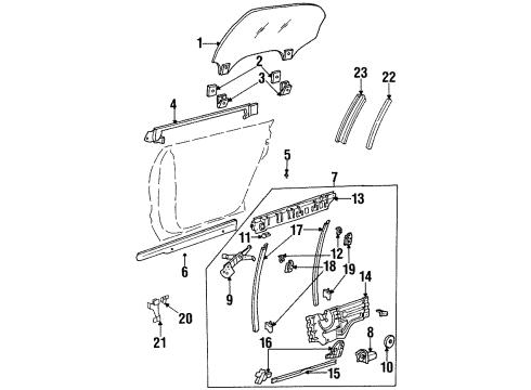 1998 Oldsmobile Aurora Rear Door - Glass & Hardware Diagram