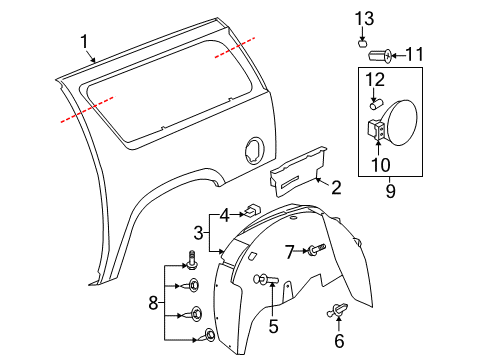 2008 Cadillac Escalade ESV Quarter Panel & Components Diagram