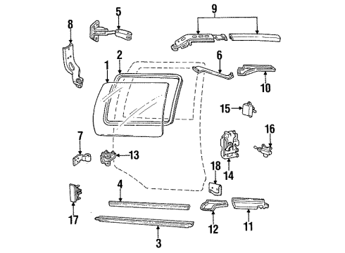 1995 Pontiac Trans Sport Side Loading Door - Glass & Hardware Diagram