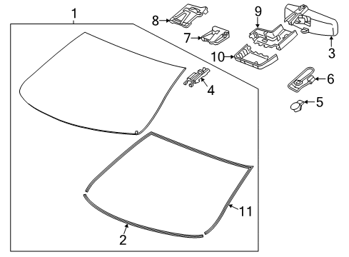 2019 Chevy Impala Windshield Glass, Reveal Moldings Diagram