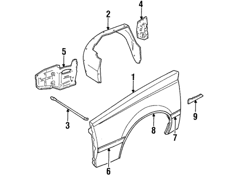 1988 Cadillac Cimarron Fender & Components, Exterior Trim Diagram