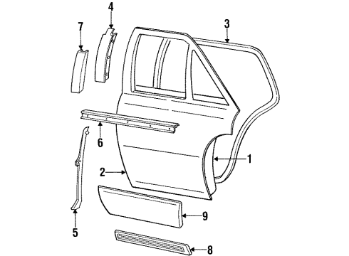 1993 Cadillac Seville Rear Door, Exterior Trim Diagram