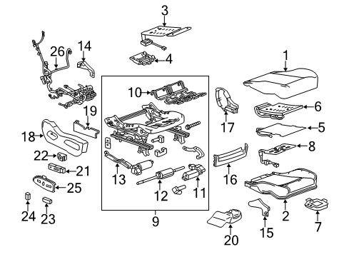 2014 Cadillac SRX Passenger Seat Components Diagram