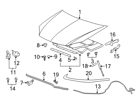 2008 Chevy Cobalt Hood & Components Diagram