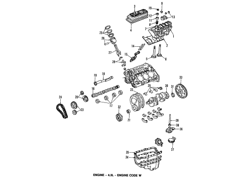 2004 GMC Safari Engine Parts, Mounts, Cylinder Head & Valves, Camshaft & Timing, Oil Pan, Oil Pump, Balance Shafts, Crankshaft & Bearings, Pistons, Rings & Bearings Diagram