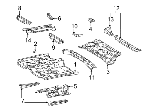 2003 Pontiac Vibe Pillars, Rocker & Floor - Floor & Rails Diagram