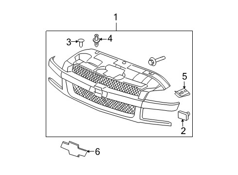 2003 Chevy Avalanche 2500 Grille & Components Diagram