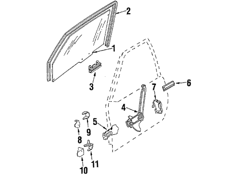 1988 Cadillac Cimarron Front Door - Glass & Hardware Diagram