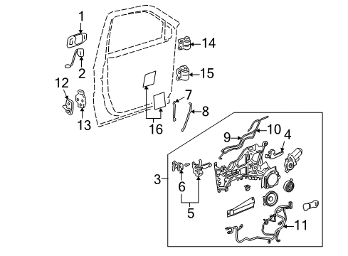 2006 Chevy Uplander Front Door - Lock & Hardware Diagram