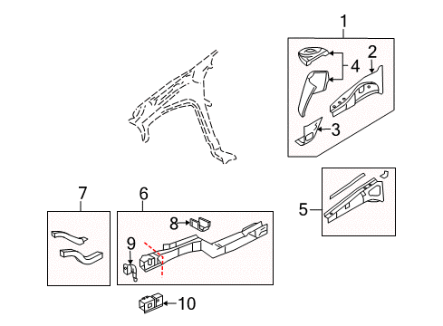 2005 Pontiac Aztek Structural Components & Rails Diagram