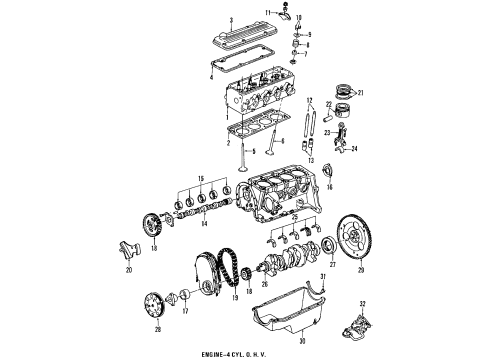 1988 Buick Skyhawk Engine Parts, Mounts, Cylinder Head & Valves, Camshaft & Timing, Oil Pan, Oil Pump, Crankshaft & Bearings, Pistons, Rings & Bearings Diagram