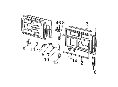 2004 GMC Safari Back Door & Components, Lock & Hardware, Exterior Trim Diagram