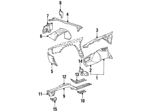 1992 Cadillac Seville Fender Liner, Front Inner Driver Side Diagram for 25638291