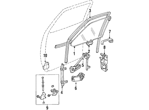 1985 Cadillac DeVille Front Door Glass & Hardware Diagram