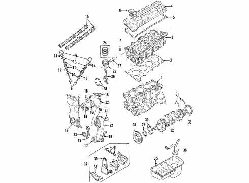 2000 Chevy Tracker Engine Parts, Mounts, Cylinder Head & Valves, Camshaft & Timing, Oil Pan, Oil Pump, Crankshaft & Bearings, Pistons, Rings & Bearings Diagram