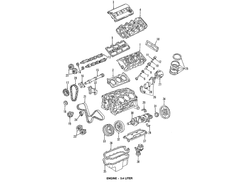 1995 Chevy Monte Carlo Engine Parts, Mounts, Cylinder Head & Valves, Camshaft & Timing, Oil Pan, Oil Pump, Balance Shafts, Crankshaft & Bearings, Pistons, Rings & Bearings Diagram