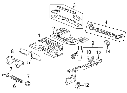 2010 Cadillac CTS Rear Floor & Rails Diagram