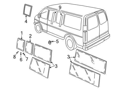 2007 Chevy Express 3500 Body Side Panels - Glass & Hardware Diagram