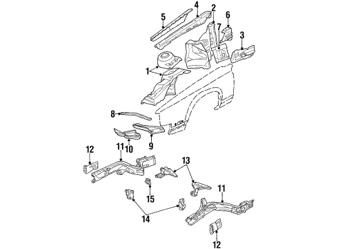 1987 Oldsmobile Calais Fender Liner, Front Diagram for 14092481