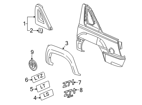 2007 Cadillac Escalade EXT Exterior Trim - Quarter Panel Diagram