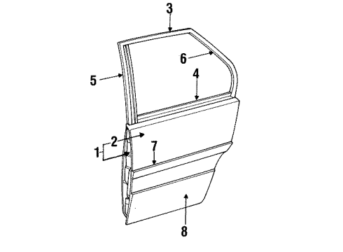 1991 Chevy Caprice Side Molding, Rear Lower Driver Side Diagram for 12516935