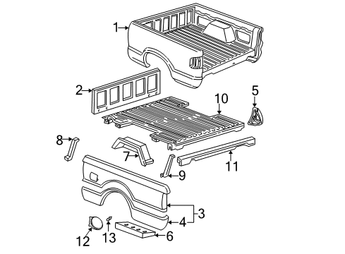 2000 GMC Sonoma Pickup Box Assembly, Front & Side Panels, Floor Diagram