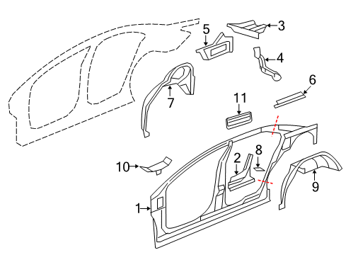 2009 Saturn Aura Inner Structure - Quarter Panel Diagram