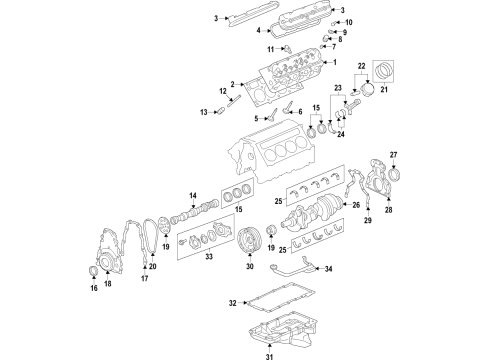 2007 Chevy Express 3500 Engine Parts, Mounts, Cylinder Head & Valves, Camshaft & Timing, Oil Pan, Oil Pump, Crankshaft & Bearings, Pistons, Rings & Bearings Diagram