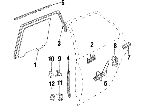 1987 Chevy Cavalier Rear Door - Glass & Hardware Diagram
