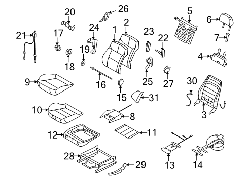 2008 Saturn Astra Passenger Seat Components Diagram