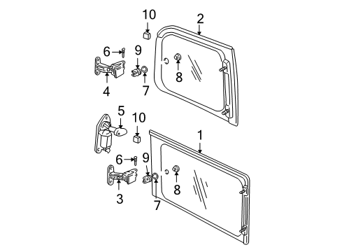 1997 Chevy Venture Side Panel - Glass & Hardware Diagram