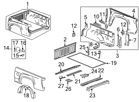 2011 GMC Canyon Pickup Box Assembly, Front & Side Panels, Floor Diagram