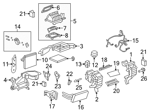 2012 Chevy Captiva Sport A/C Evaporator & Heater Components Diagram