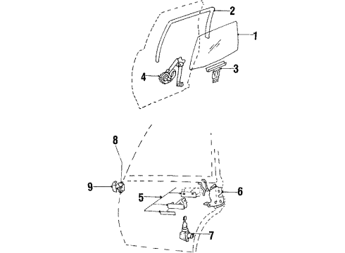 1987 Pontiac 6000 Rear Door - Glass & Hardware Diagram