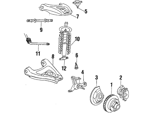 1988 Oldsmobile Cutlass Cruiser Front Suspension Components, Lower Control Arm, Stabilizer Bar Diagram