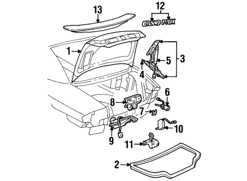 2000 Pontiac Grand Prix Trunk Lid & Components, Spoiler, Exterior Trim Diagram