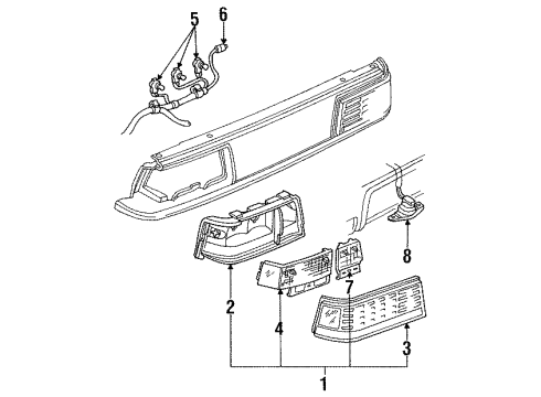 1991 Pontiac Grand Am Rear Combination Lamps, Backup Lamps, License Lamps Diagram