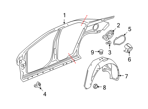 2009 Saturn Aura Quarter Panel & Components Diagram