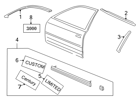 2002 Buick Century Exterior Trim - Front Door Diagram