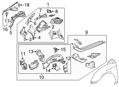 2014 Cadillac XTS Structural Components & Rails Diagram