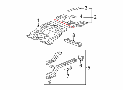 2011 Buick Lucerne Rear Body - Floor & Rails Diagram