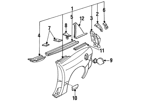 1998 Pontiac Firebird Quarter Panel & Components, Exterior Trim Diagram