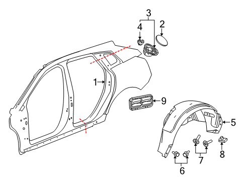 2014 Cadillac SRX Quarter Panel & Components Diagram